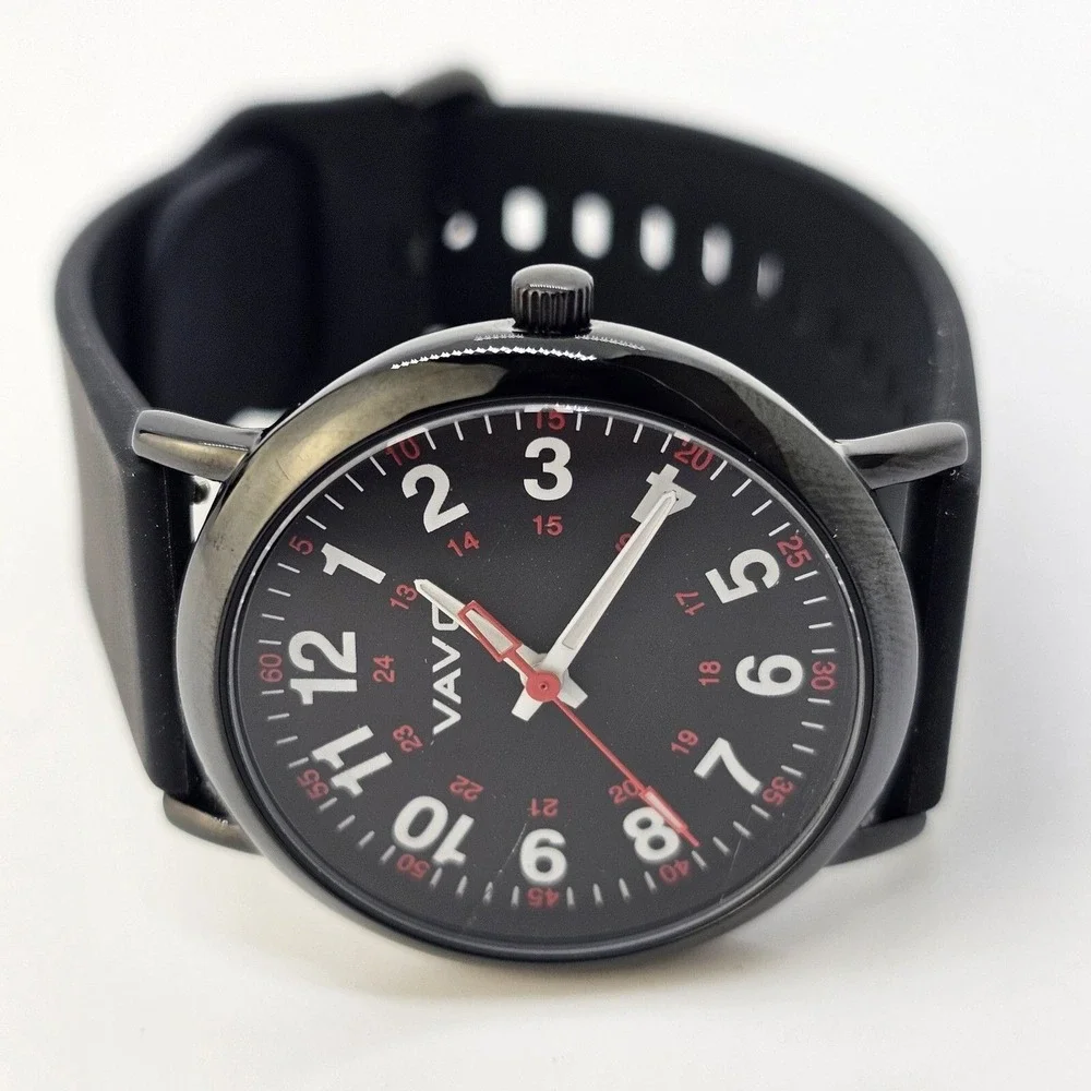 Men's Watch‎ Easy Read Black Dial 38MM Black Case Plastic Bands New Battery